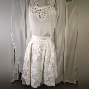 2 pc: White House Blck Market Midi Skirt+Chloe K Sleeveless Top, Ivory +Gold, XS